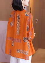 Load image into Gallery viewer, Natural Orange Peter Pan Collar Print Button Side Open Linen Top Half Sleeve