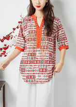 Load image into Gallery viewer, Natural Orange V Neck Print Shirt Top Summer