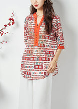 Load image into Gallery viewer, Natural Orange V Neck Print Shirt Top Summer