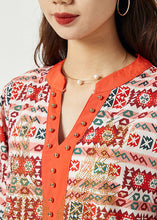 Load image into Gallery viewer, Natural Orange V Neck Print Shirt Top Summer