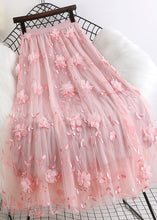 Load image into Gallery viewer, Natural Pink Embroideried Floral tulle Skirts Spring