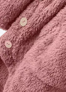 Natural Pink Hooded Embroideried Patchwork Teddy Faux Fur Coats Fall