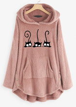 Load image into Gallery viewer, Natural Pink Hooded Print Low High Design Teddy Faux Fur Sweatshirts Fall