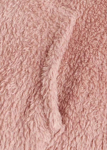 Natural Pink Hooded Print Low High Design Teddy Faux Fur Sweatshirts Fall