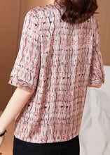 Load image into Gallery viewer, Natural Pink O Neck Patchwork Print Silk T Shirt Tops Summer