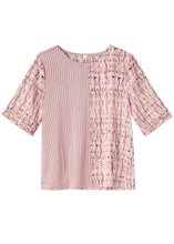 Load image into Gallery viewer, Natural Pink O Neck Patchwork Print Silk T Shirt Tops Summer