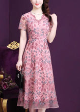 Load image into Gallery viewer, Natural Pink Original Design V Neck Embroideried Silk Cinch Party Dress Short Sleeve