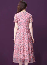 Load image into Gallery viewer, Natural Pink Original Design V Neck Embroideried Silk Cinch Party Dress Short Sleeve