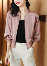 Load image into Gallery viewer, Natural Pink Stand Collar Zippered Solid Coats Long Sleeve