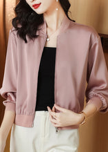 Load image into Gallery viewer, Natural Pink Stand Collar Zippered Solid Coats Long Sleeve