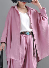 Load image into Gallery viewer, Natural Purple Pink Colour Peter Pan Collar Button Low High Design Linen Shirts Long Sleeve