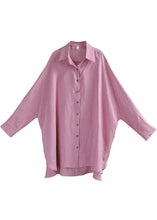 Load image into Gallery viewer, Natural Purple Pink Colour Peter Pan Collar Button Low High Design Linen Shirts Long Sleeve