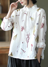 Load image into Gallery viewer, Natural White Print Linen Shirt Long Sleeve