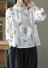 Load image into Gallery viewer, Natural White Print Linen Shirt Long Sleeve