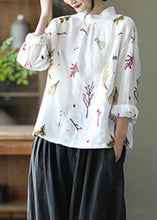 Load image into Gallery viewer, Natural White Print Linen Shirt Long Sleeve