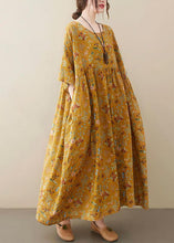 Load image into Gallery viewer, Natural Yellow O-Neck Pockets Print Summer Sundress