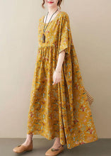 Load image into Gallery viewer, Natural Yellow O-Neck Pockets Print Summer Sundress