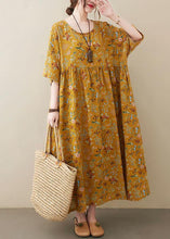 Load image into Gallery viewer, Natural Yellow O-Neck Pockets Print Summer Sundress