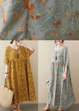 Load image into Gallery viewer, Natural Yellow O-Neck Pockets Print Summer Sundress