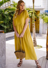 Load image into Gallery viewer, Natural Yellow V Neck Ruffled Patchwork Chiffon Long Dresses Short Sleeve