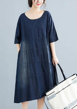 Load image into Gallery viewer, Natural denim blue Cotton outfit 18th Century Catwalk o neck Midi Summer Dresses