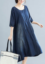 Load image into Gallery viewer, Natural denim blue Cotton outfit 18th Century Catwalk o neck Midi Summer Dresses