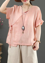 Load image into Gallery viewer, Natural o neck Button Down linen tunic pattern Inspiration pink tops