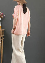 Load image into Gallery viewer, Natural o neck Button Down linen tunic pattern Inspiration pink tops