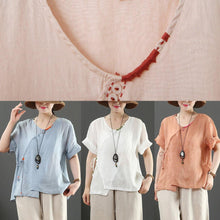 Load image into Gallery viewer, Natural o neck Button Down linen tunic pattern Inspiration pink tops