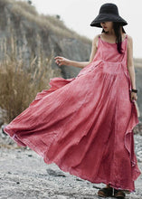 Load image into Gallery viewer, Natural ruffles side linen Robes Wardrobes pink layered Dress summer