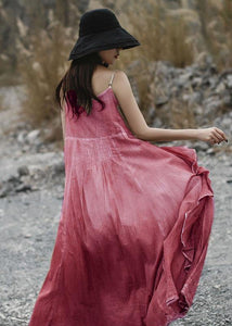 Natural ruffles side linen Robes Wardrobes pink layered Dress summer