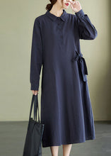 Load image into Gallery viewer, Navy Button Pockets Cotton Long Dresses Spring