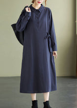 Load image into Gallery viewer, Navy Button Pockets Cotton Long Dresses Spring