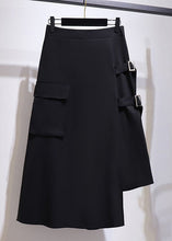 Load image into Gallery viewer, New Black Asymmetrical Pockets Patchwork Cotton Skirts Fall