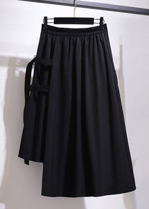 New Black Asymmetrical Pockets Patchwork Cotton Skirts Fall