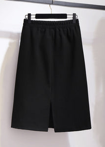 New Black High Waist Side Open Patchwork Woolen A Iine Skirts Fall