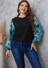 Load image into Gallery viewer, New Black O Neck Print Patchwork False Two Pieces Chiffon Tops Long Sleeve