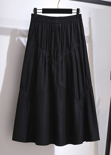 New Black Wrinkled High Waist Patchwork Cotton Skirt Fall