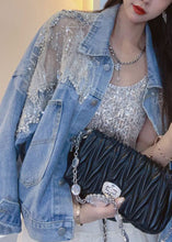 Load image into Gallery viewer, New Blue Embroideried Zircon Patchwork Denim Coats Summer