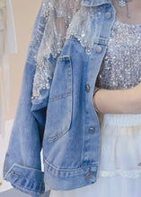 Load image into Gallery viewer, New Blue Embroideried Zircon Patchwork Denim Coats Summer