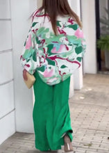 Load image into Gallery viewer, New Green Print Shirts And Wide Leg Pants Cotton Two Pieces Set Fall