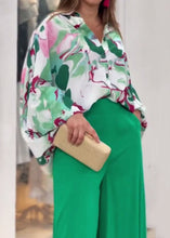 Load image into Gallery viewer, New Green Print Shirts And Wide Leg Pants Cotton Two Pieces Set Fall