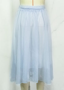 New Sky Blue Lace Up High Waist Patchwork Chiffon Pleated Skirt Summer