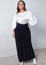 Load image into Gallery viewer, New White O-Neck Lantern Sleeve Patchwork Tops And Skirts Silk Two Pieces Set