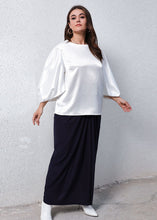 Load image into Gallery viewer, New White O-Neck Lantern Sleeve Patchwork Tops And Skirts Silk Two Pieces Set