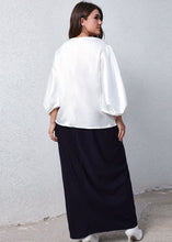 Load image into Gallery viewer, New White O-Neck Lantern Sleeve Patchwork Tops And Skirts Silk Two Pieces Set