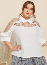 Load image into Gallery viewer, New White Peter Pan Collar Ruffled Embroideried Cotton T Shirt Summer