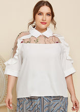 Load image into Gallery viewer, New White Peter Pan Collar Ruffled Embroideried Cotton T Shirt Summer