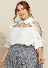 Load image into Gallery viewer, New White Peter Pan Collar Ruffled Embroideried Cotton T Shirt Summer