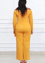 Load image into Gallery viewer, New Yellow Slash Neck Asymmetrical Design Cotton Coat And Pants Two Piece Set Fall